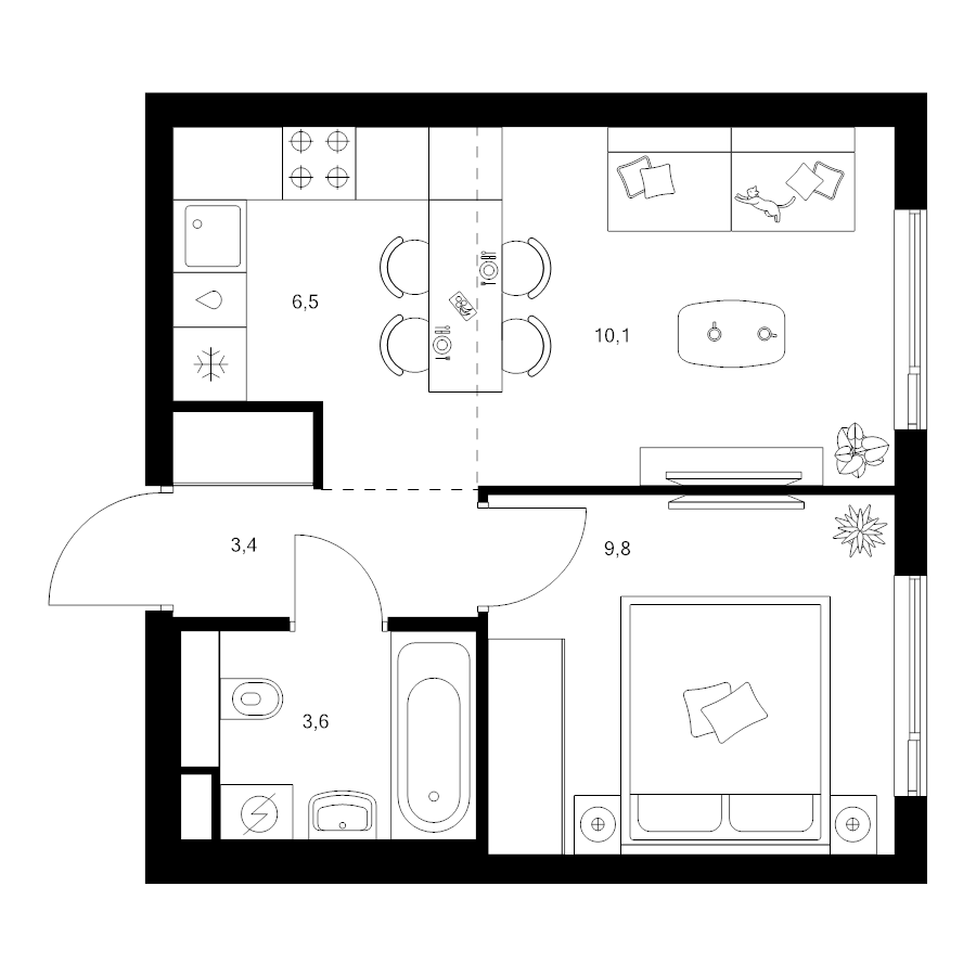 2 ккв (Евро) 33,4 м²