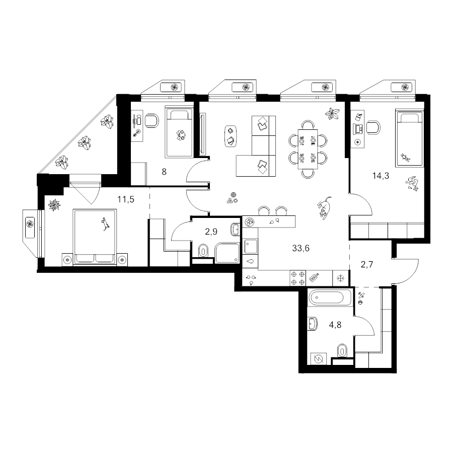 4 ккв (Евро) 89,5 м²