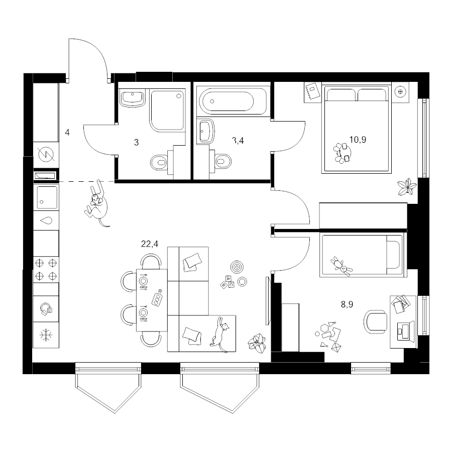 3 ккв (Евро) 52,6 м²