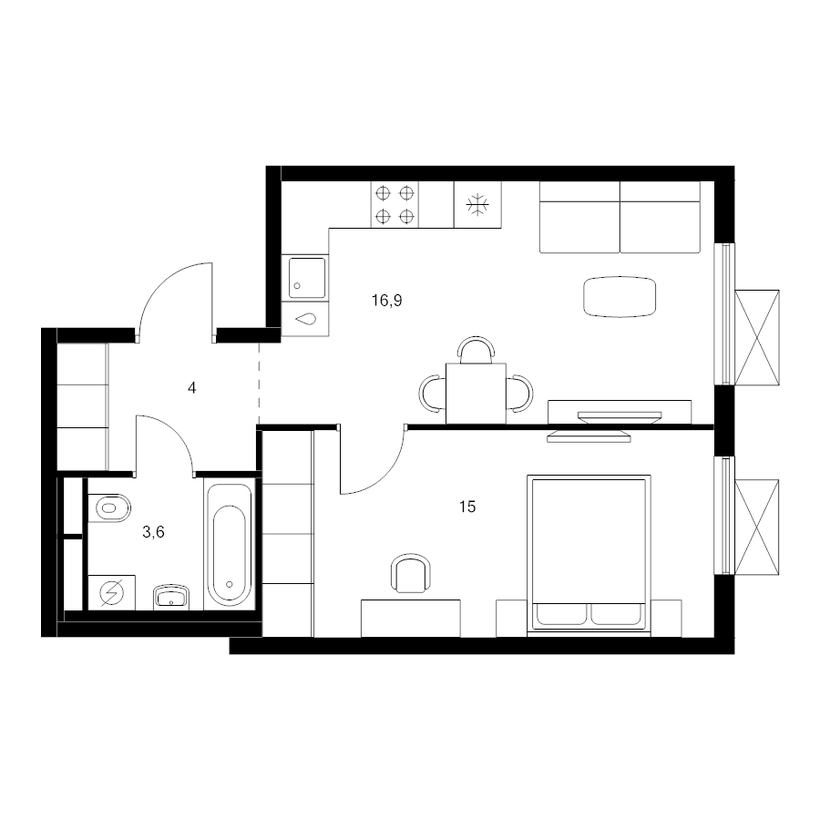 2 ккв (Евро) 39,5 м²