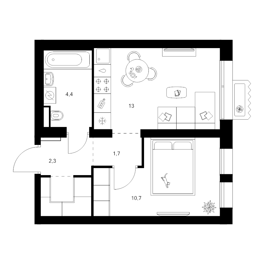 1 ккв 34,6 м²