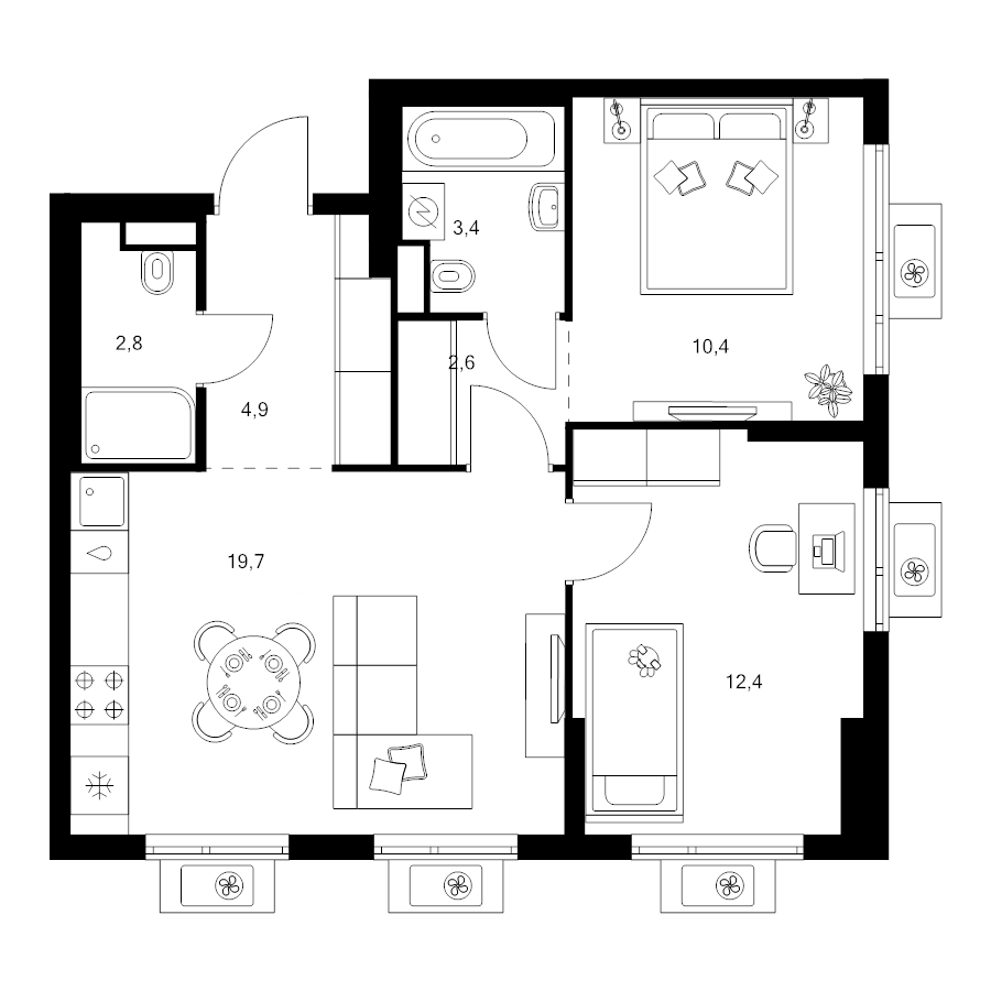 3 ккв (Евро) 56,2 м²