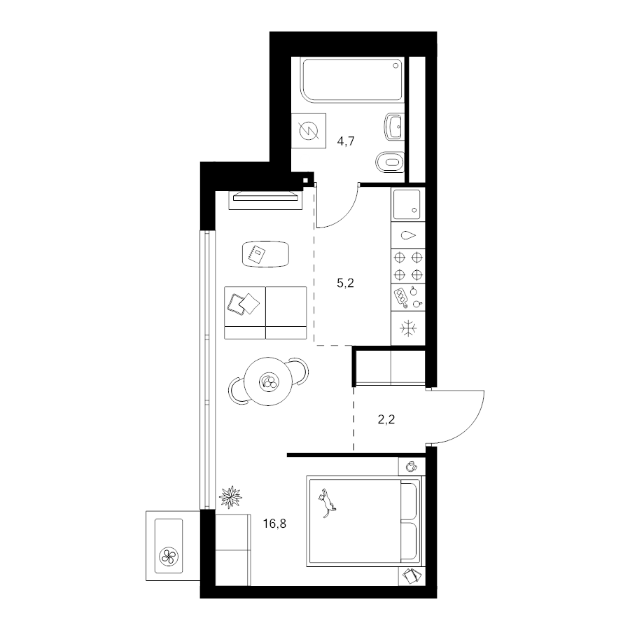 Студия 28,9 м²