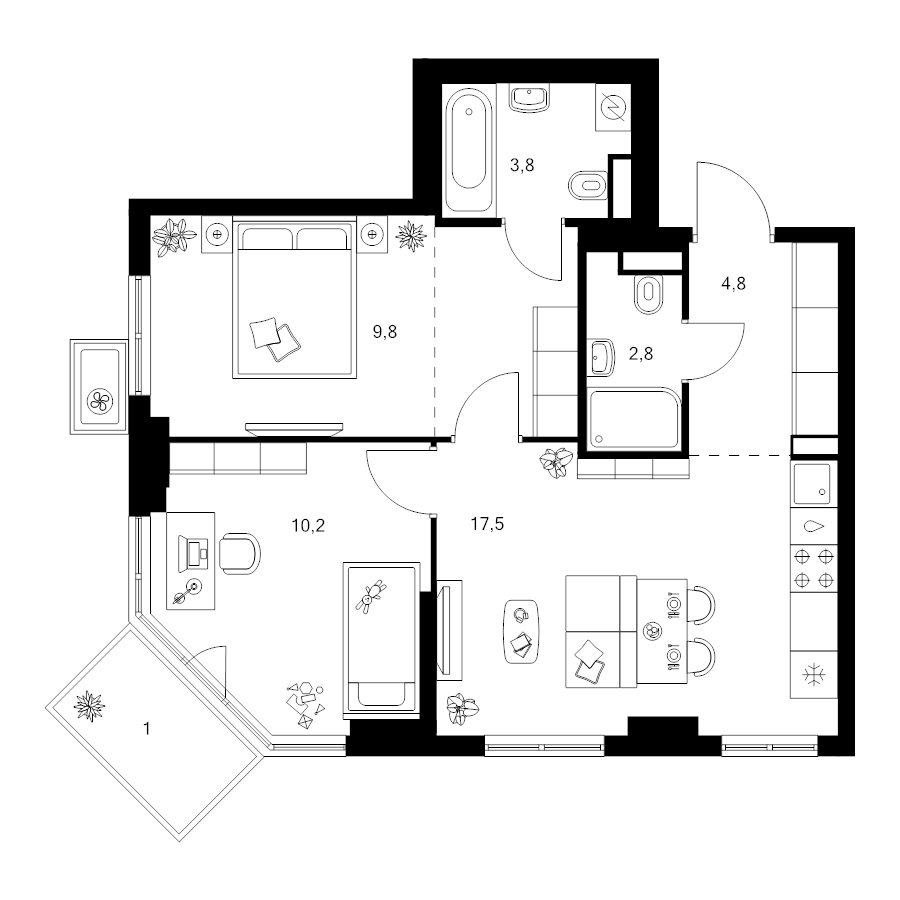 3 ккв (Евро) 54,6 м²