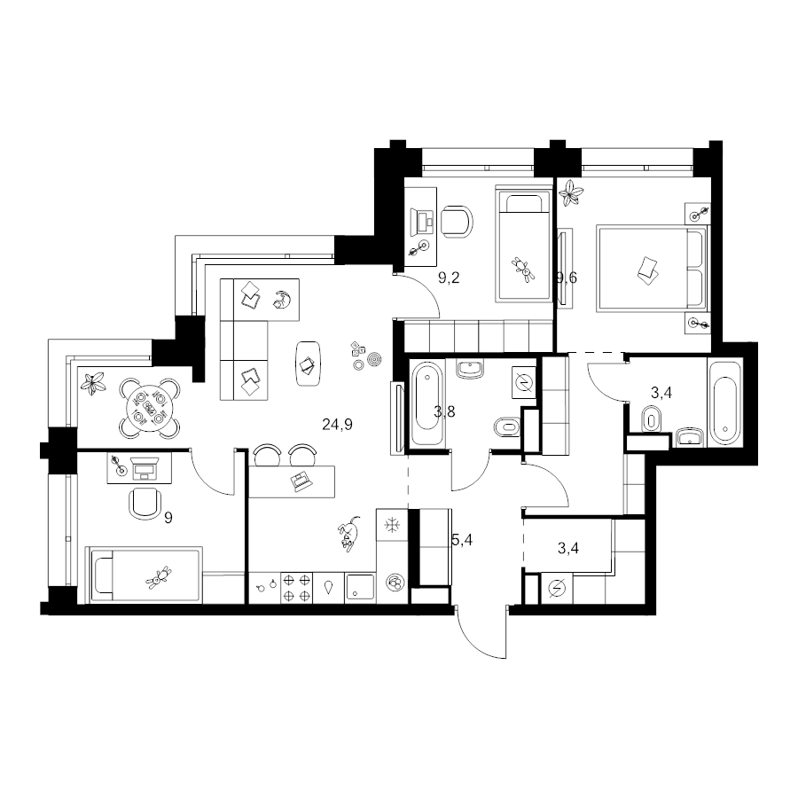 4 ккв (Евро) 74,2 м²