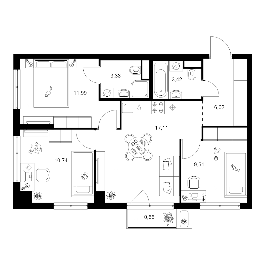 4 ккв (Евро) 62,7 м²
