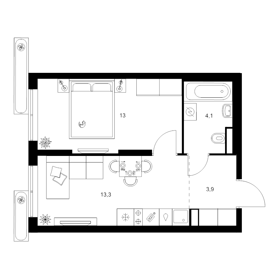 1 ккв 34,3 м²