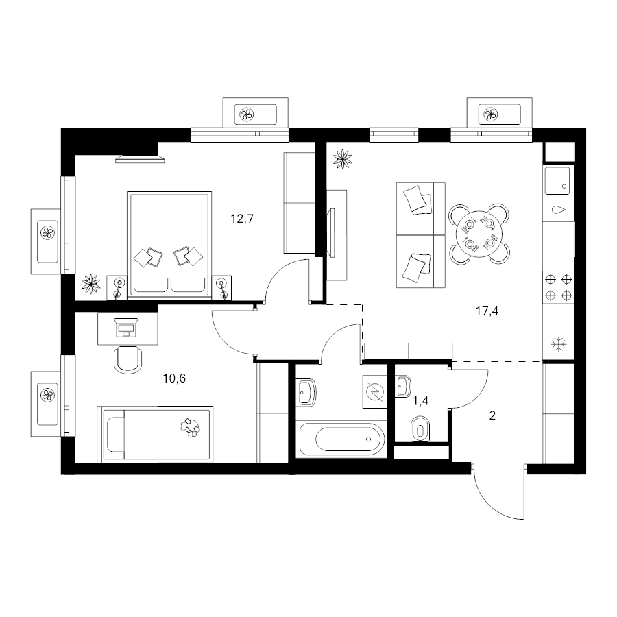 3 ккв (Евро) 51,1 м²