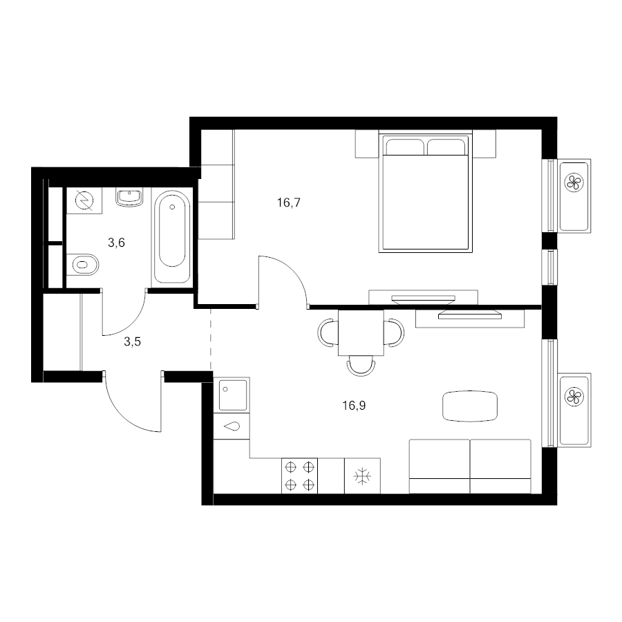 2 ккв (Евро) 40,7 м²
