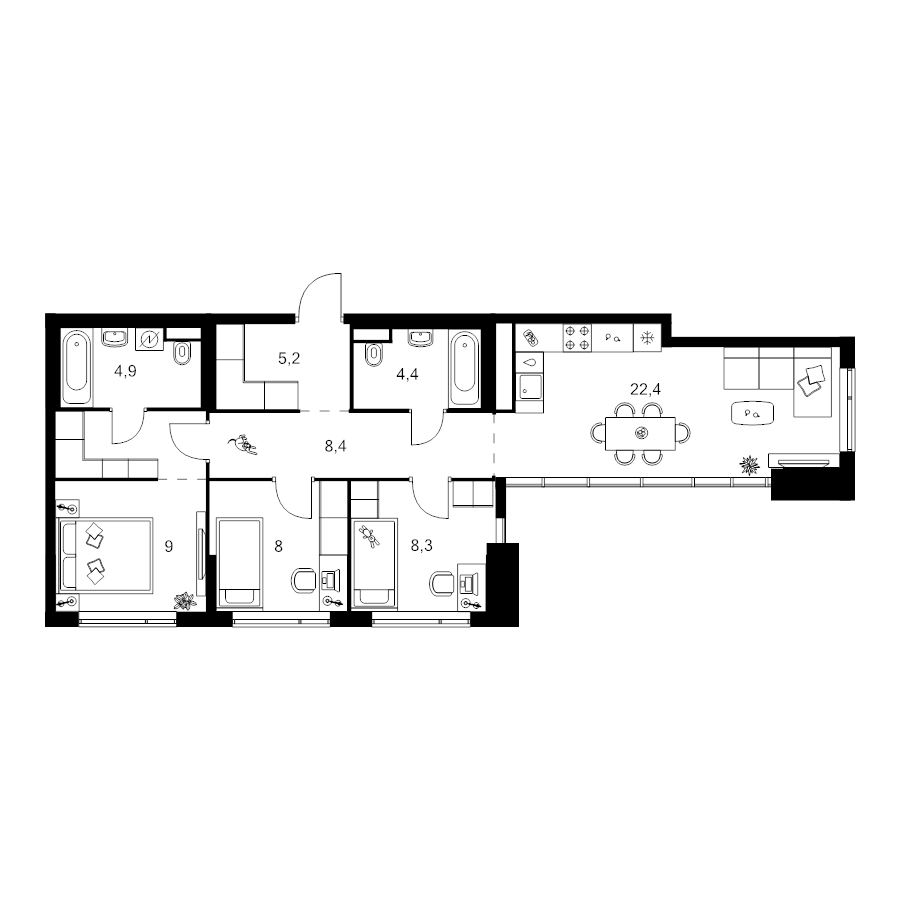 4 ккв (Евро) 75,2 м²