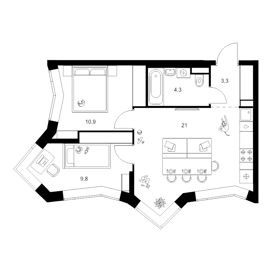 3 ккв (Евро) 49,3 м²