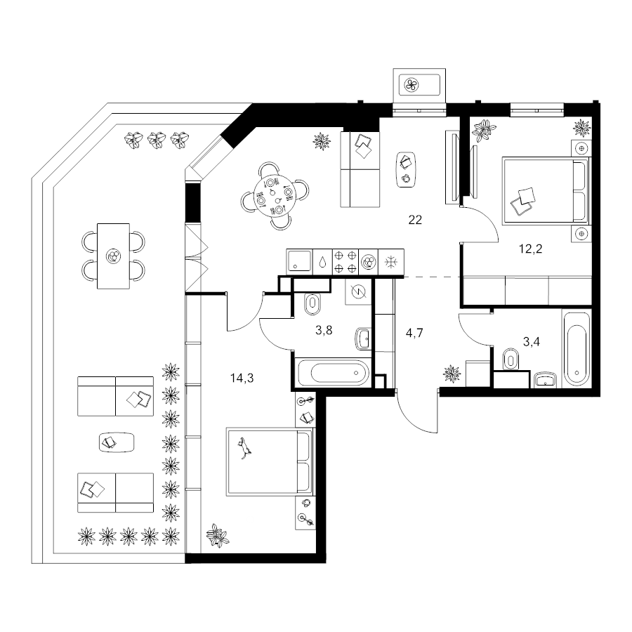 3 ккв (Евро) 68,8 м²