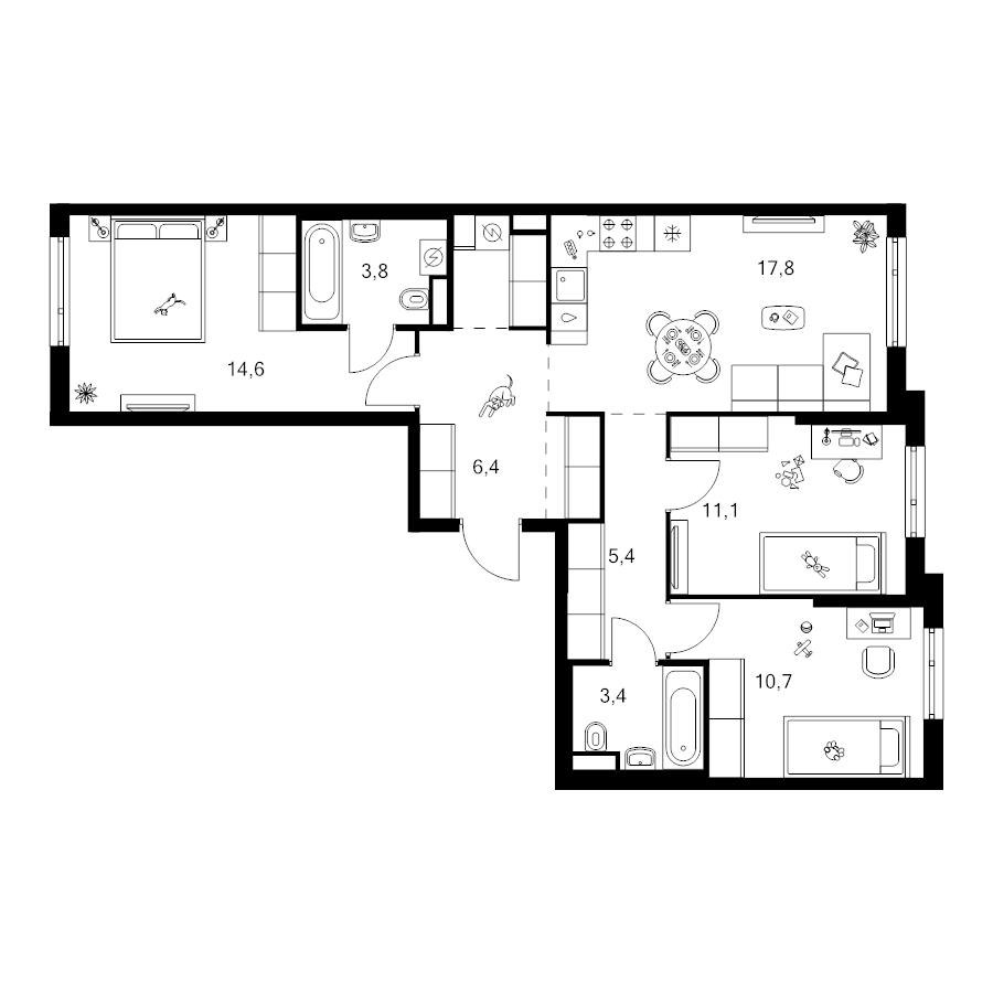4 ккв (Евро) 77,3 м²