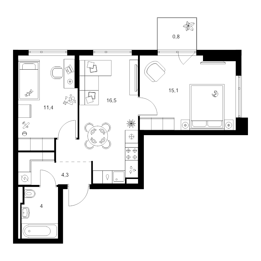 3 ккв (Евро) 52,1 м²
