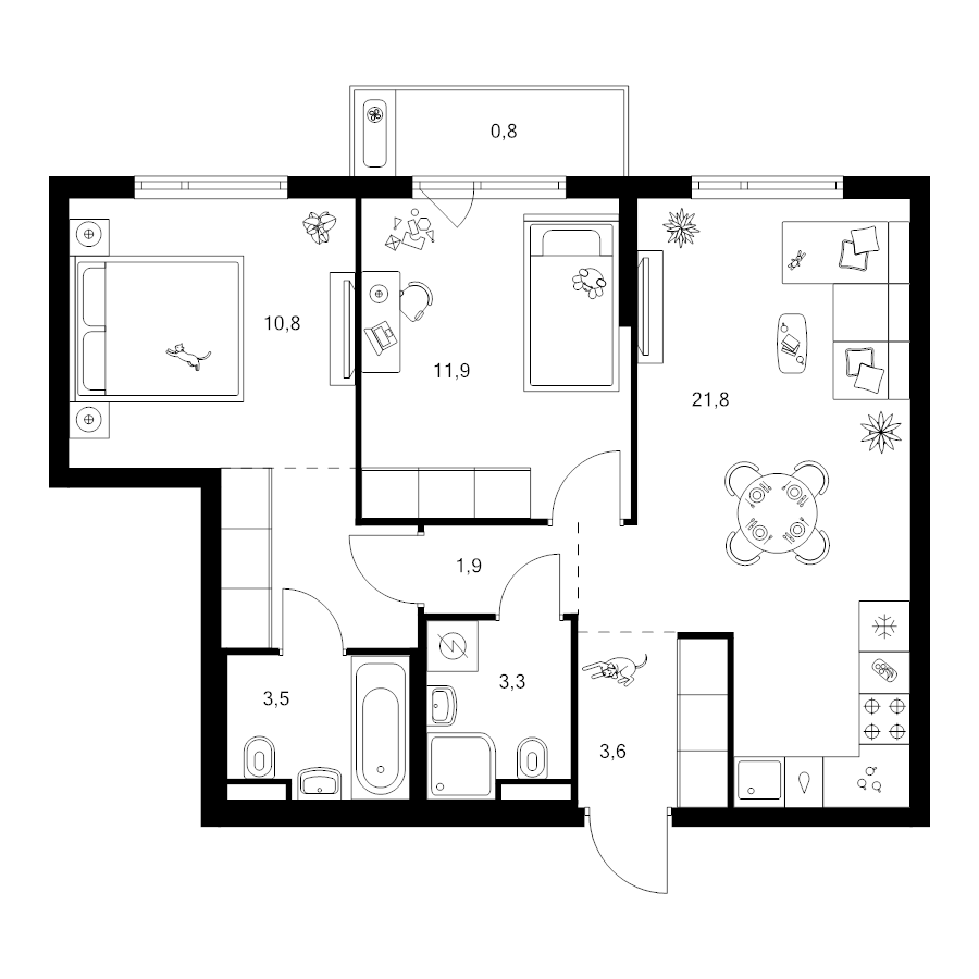 3 ккв (Евро) 62,1 м²