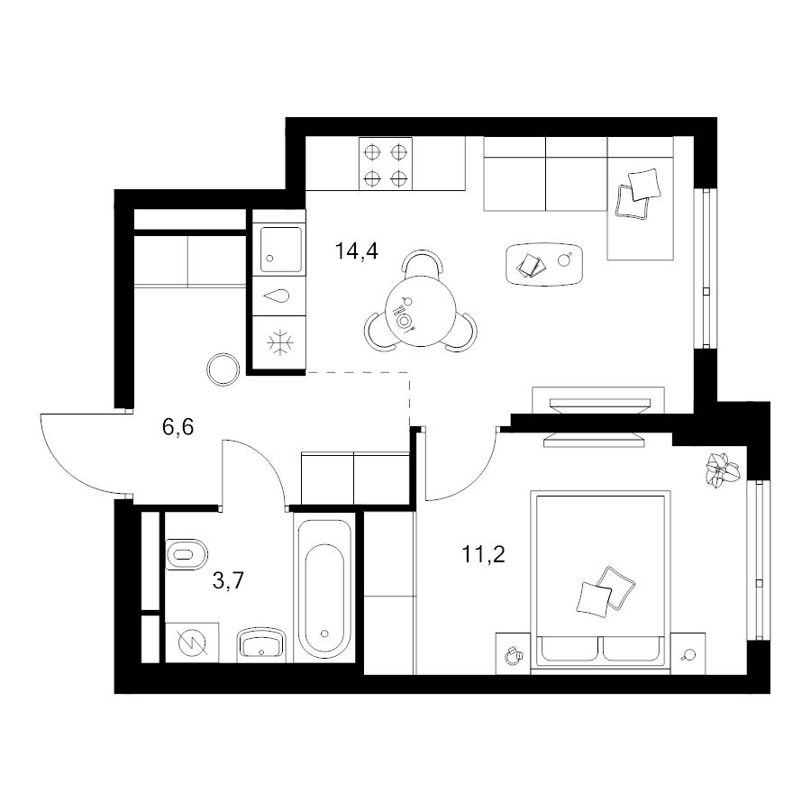 1 ккв 35,9 м²