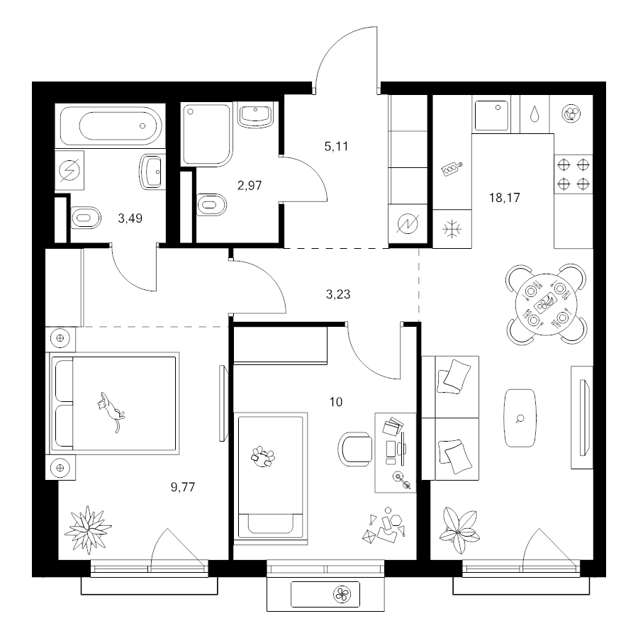 3 ккв (Евро) 56,1 м²