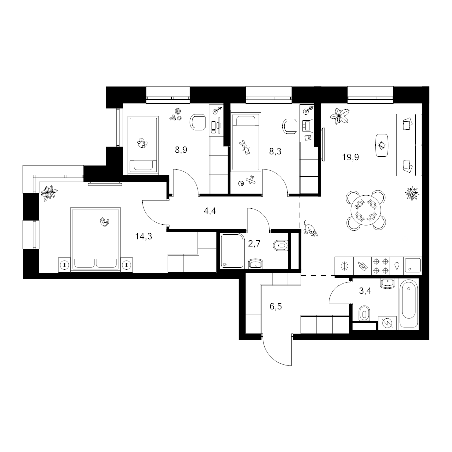 4 ккв (Евро) 68,4 м²