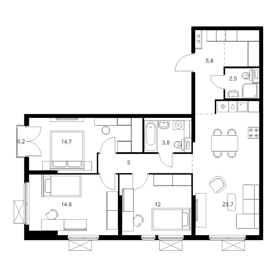 4 ккв (Евро) 84,4 м²