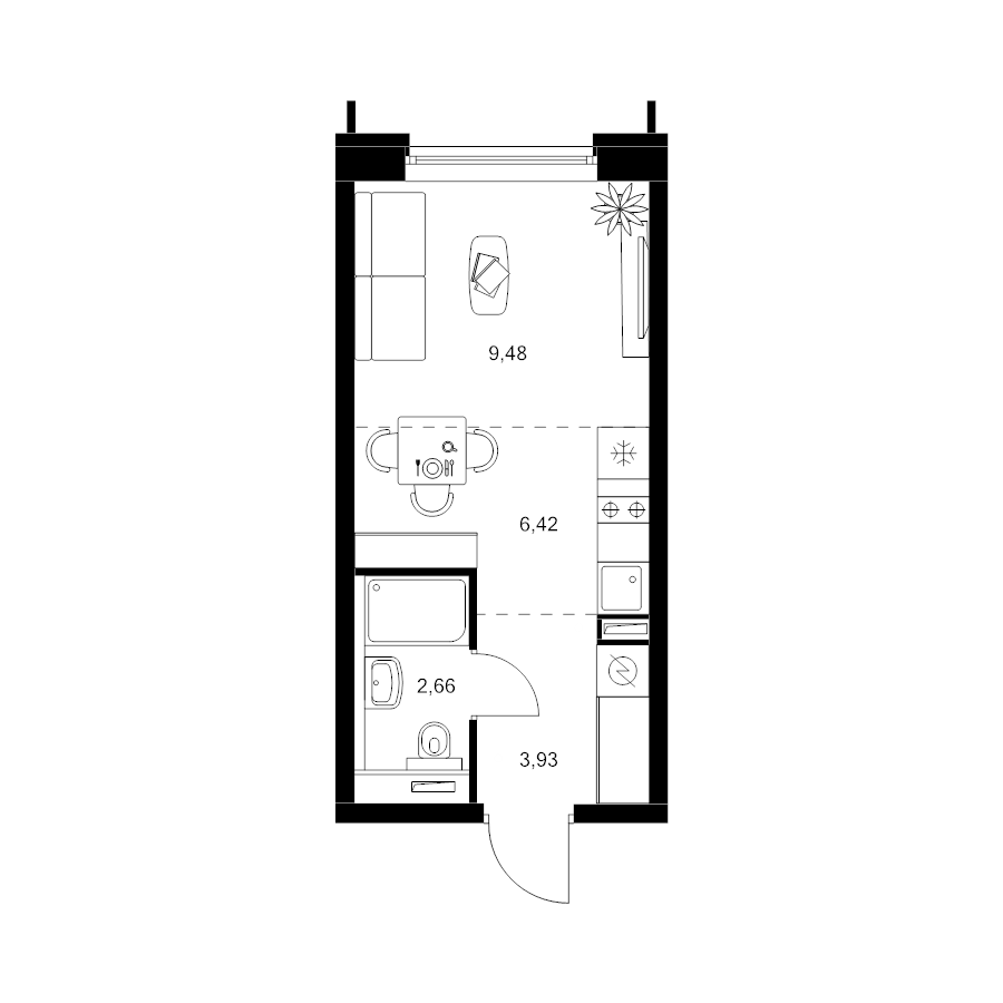 Студия 22,5 м²