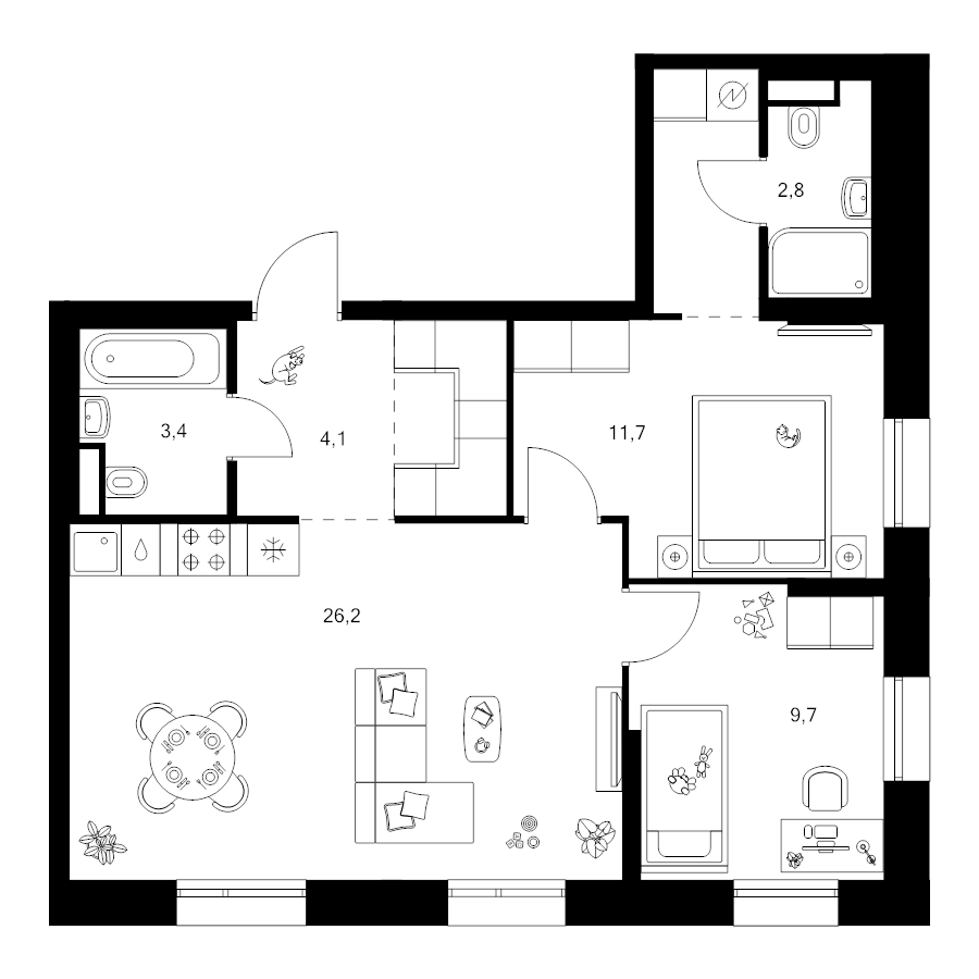 3 ккв (Евро) 64,2 м²
