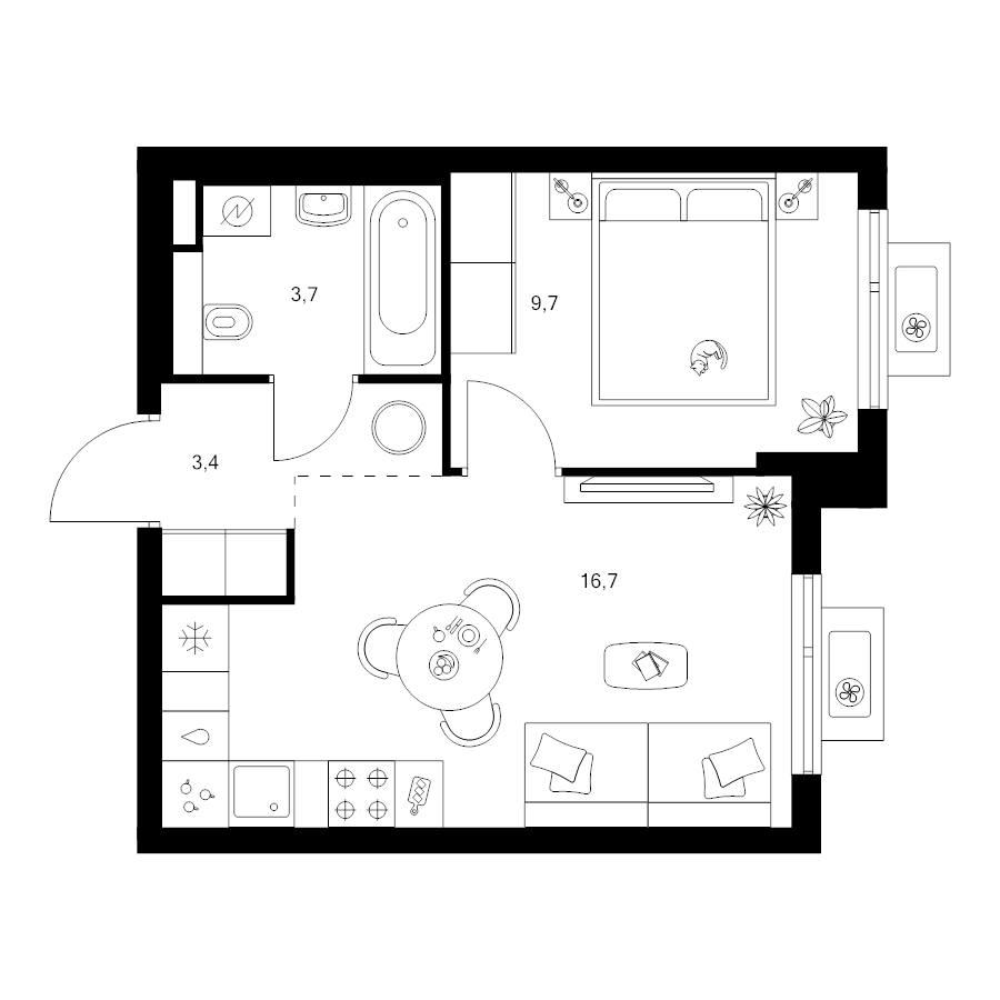 2 ккв (Евро) 33,5 м²