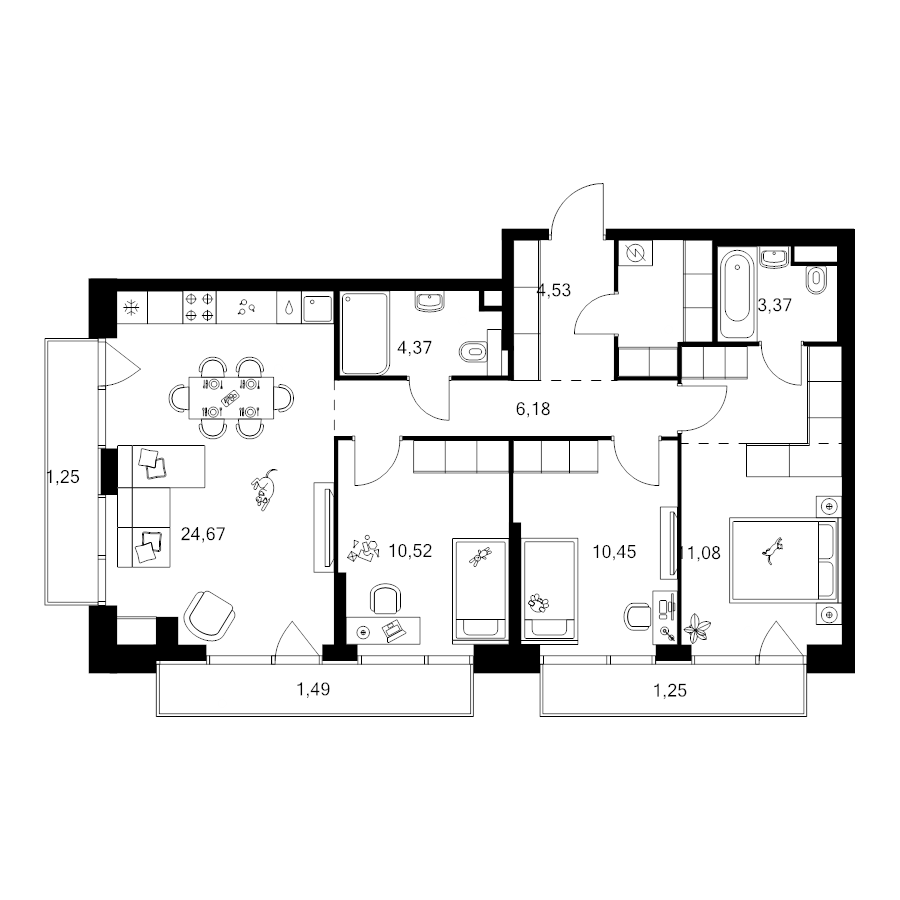 4 ккв (Евро) 87,9 м²