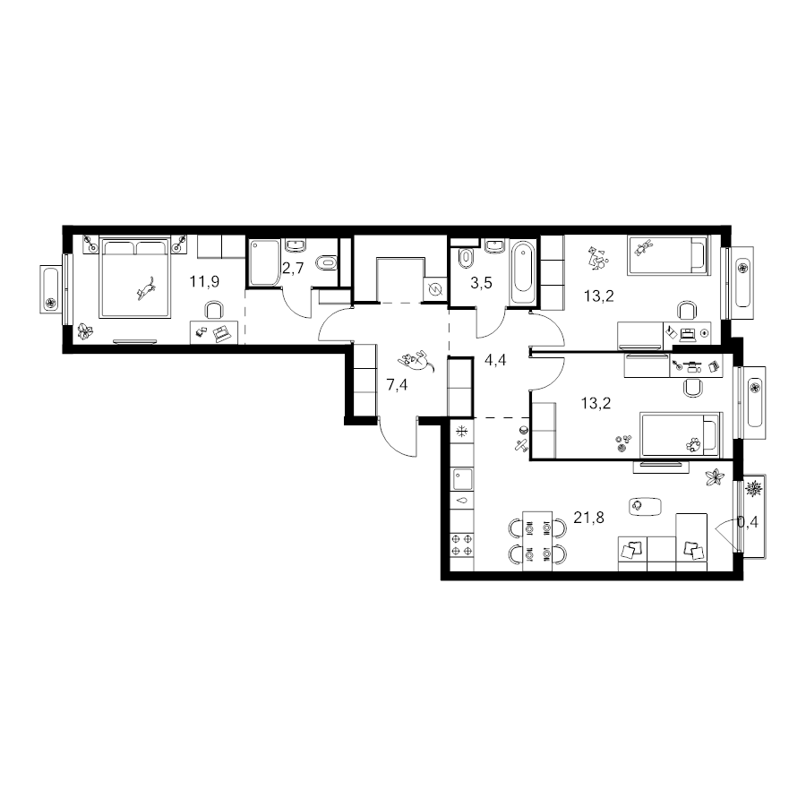 4 ккв (Евро) 86 м²