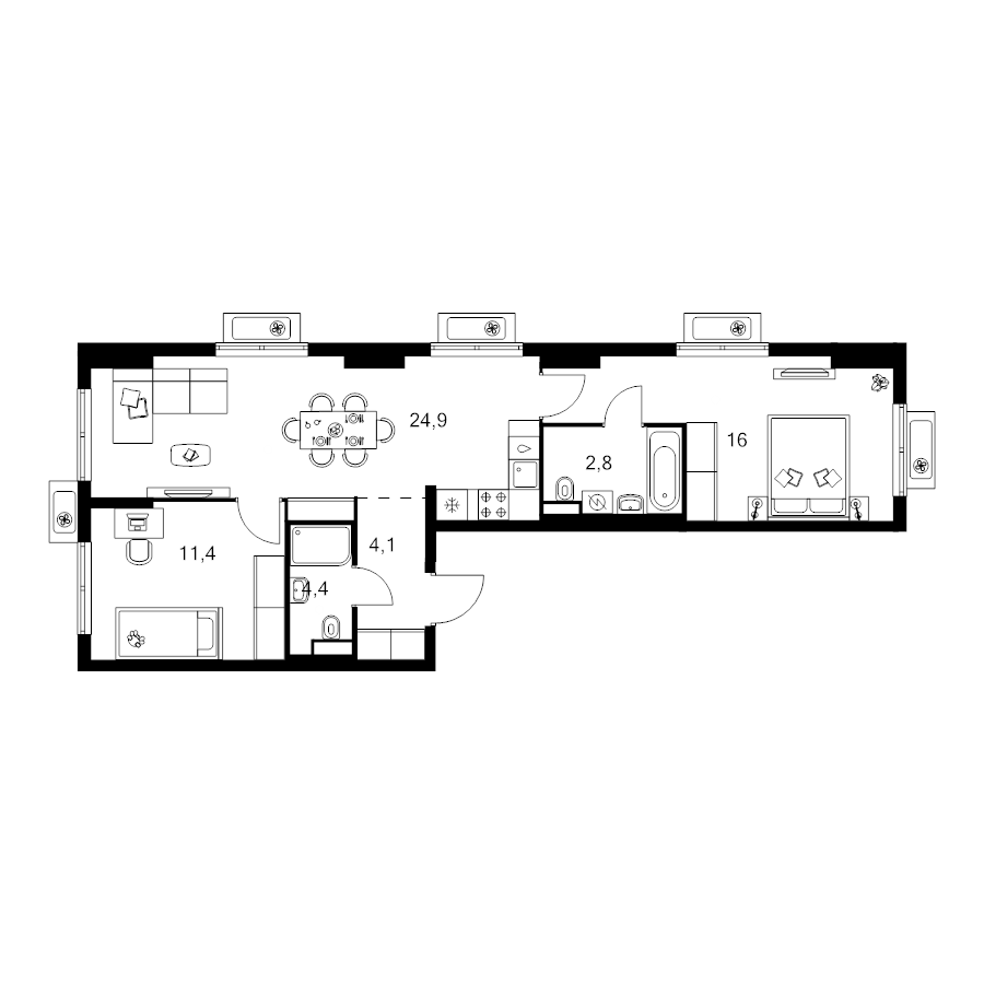3 ккв (Евро) 63,6 м²