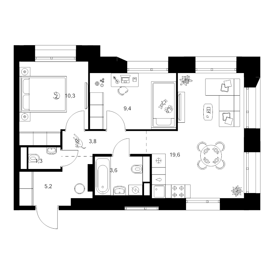 3 ккв (Евро) 53,2 м²