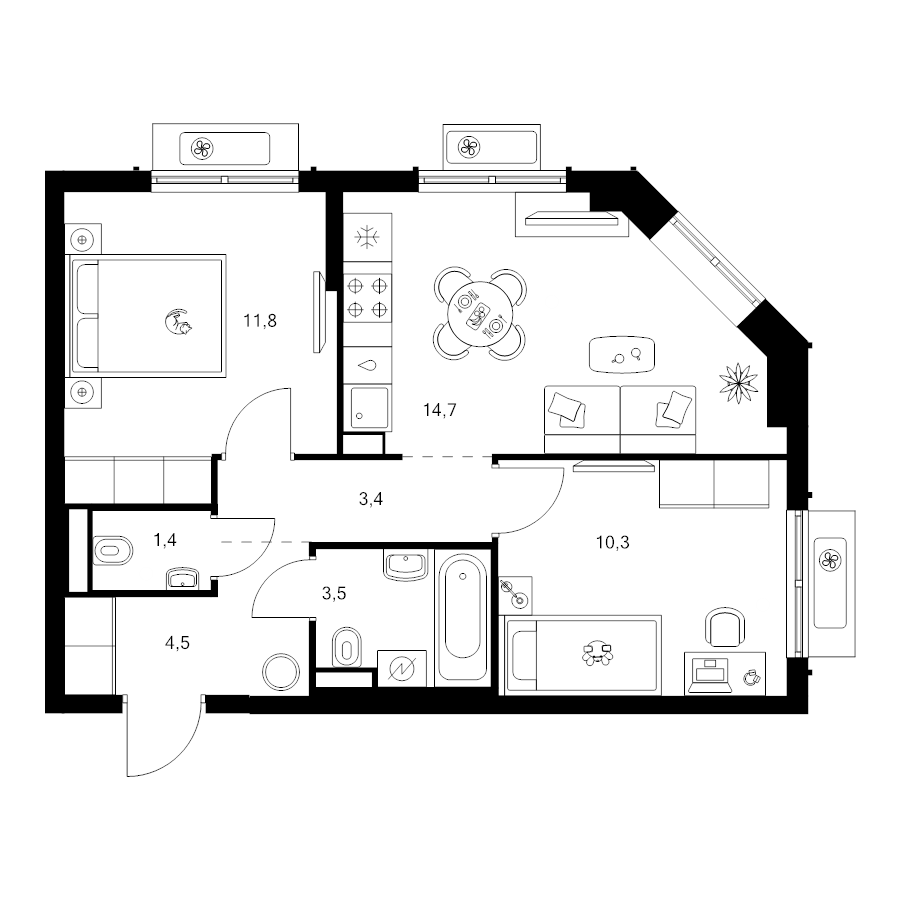 3 ккв (Евро) 49,6 м²