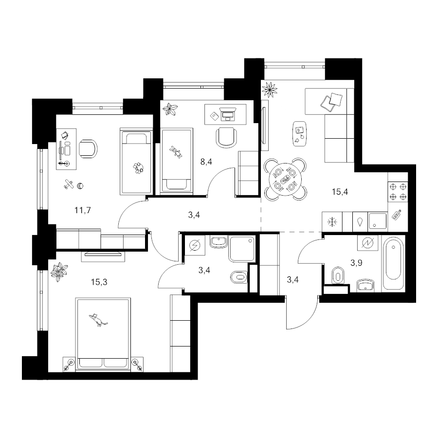 4 ккв (Евро) 64,9 м²