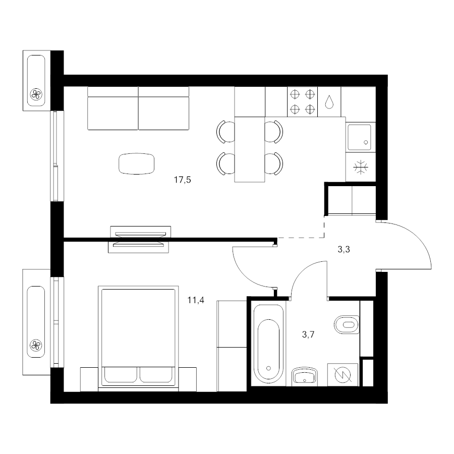 2 ккв (Евро) 35,9 м²