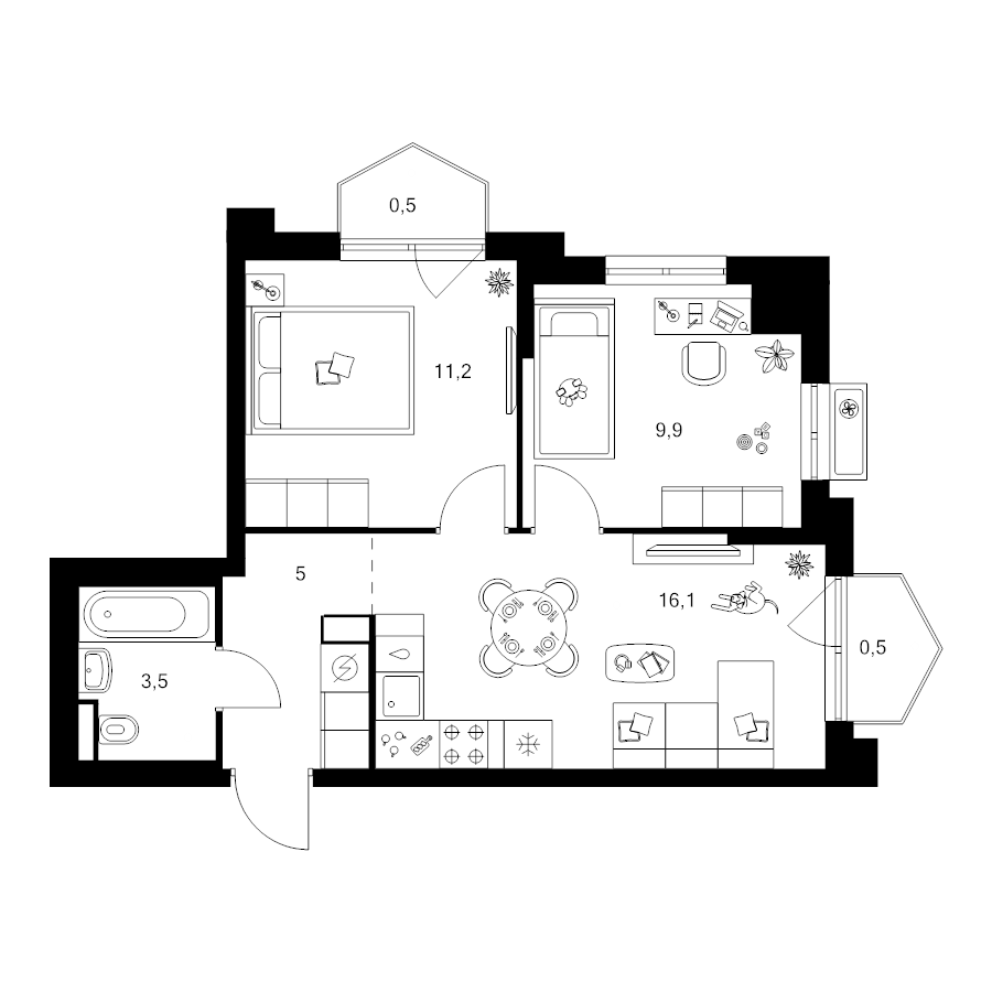 3 ккв (Евро) 46,7 м²