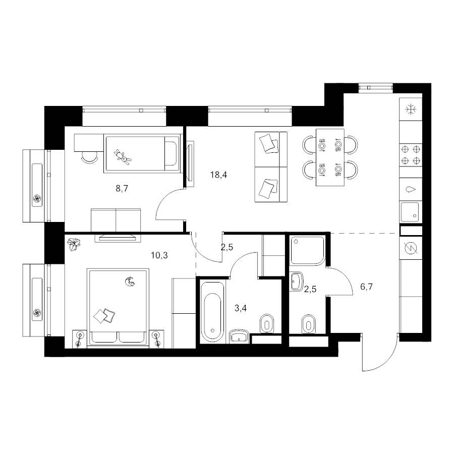 3 ккв (Евро) 52,5 м²