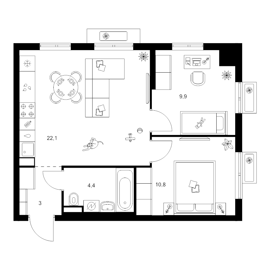 3 ккв (Евро) 50,2 м²