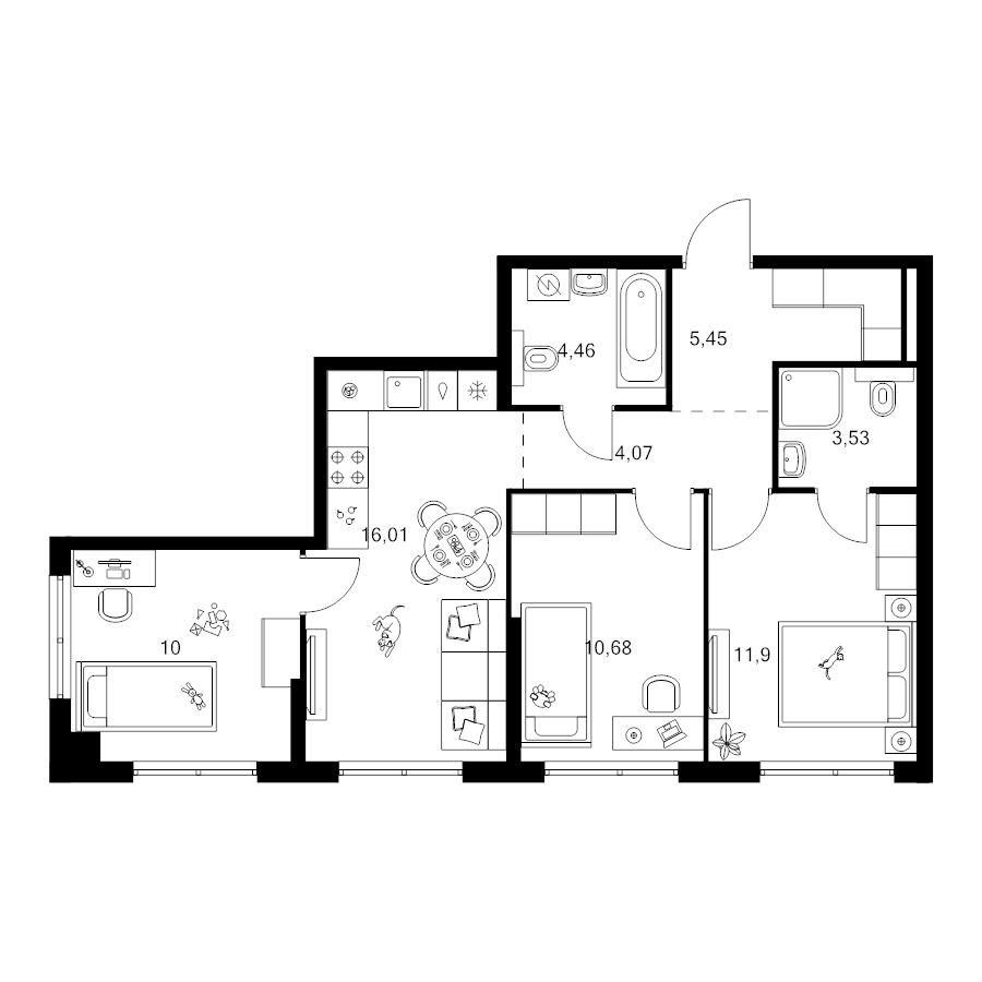 4 ккв (Евро) 66,1 м²