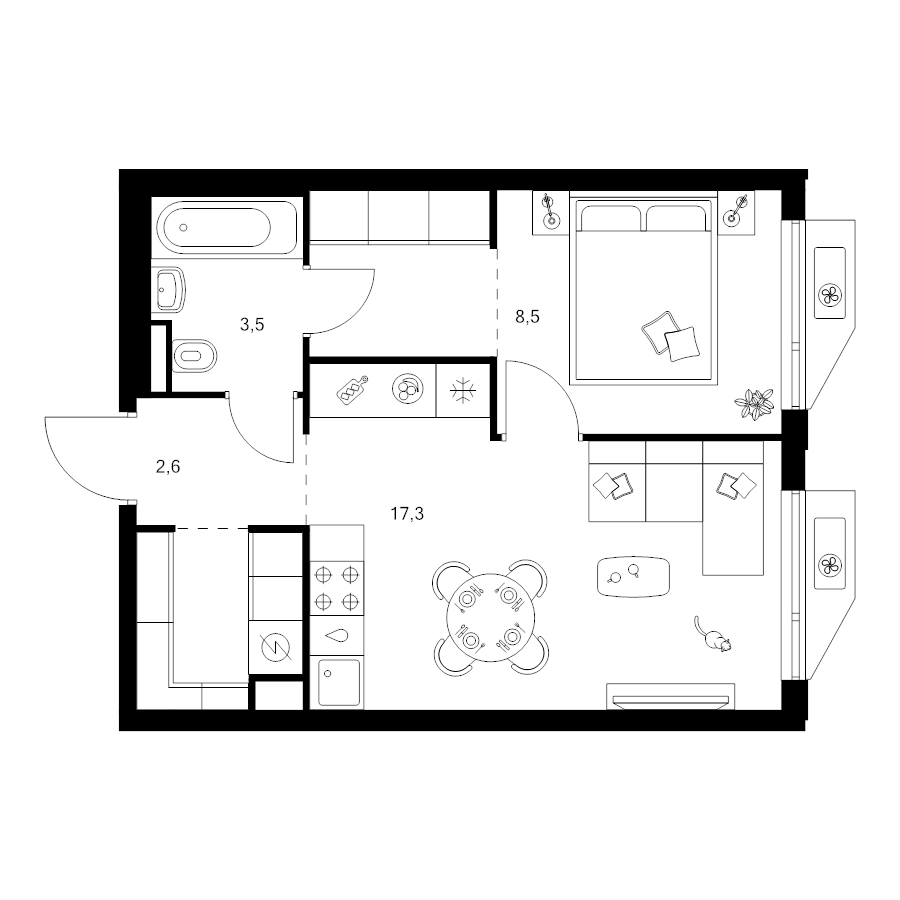 2 ккв (Евро) 39,1 м²