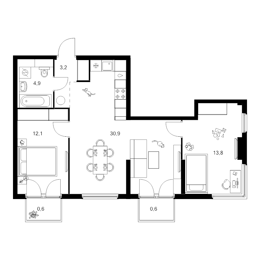 3 ккв (Евро) 66,1 м²