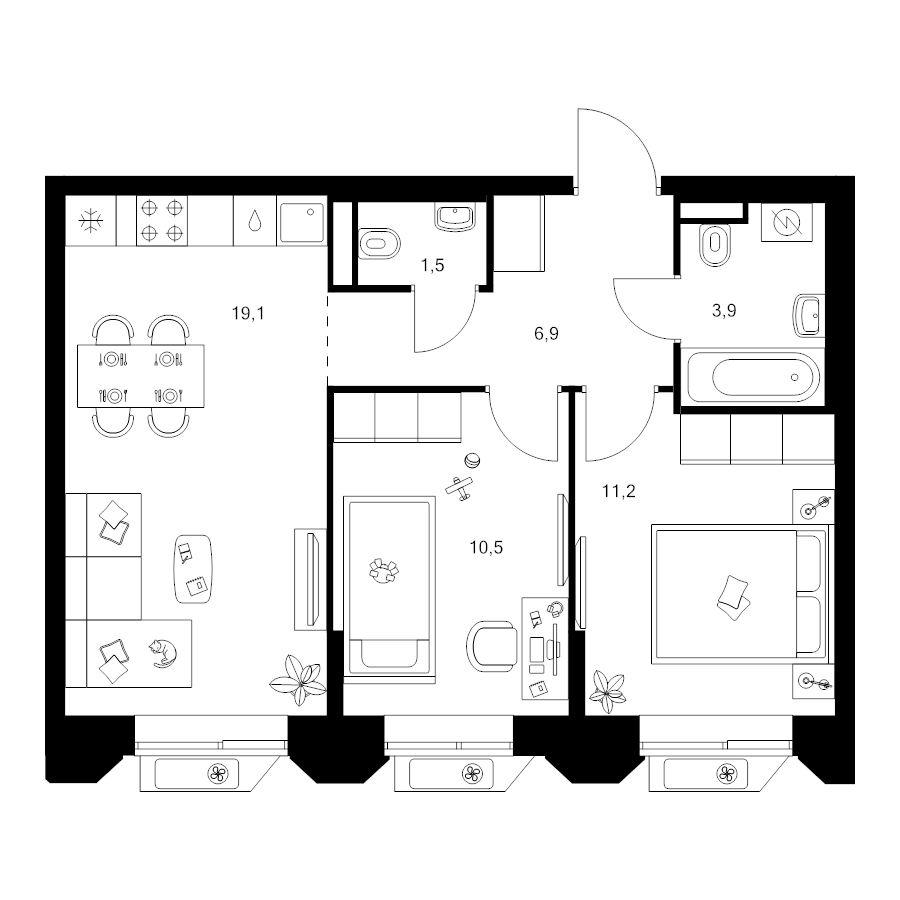 3 ккв (Евро) 53,2 м²