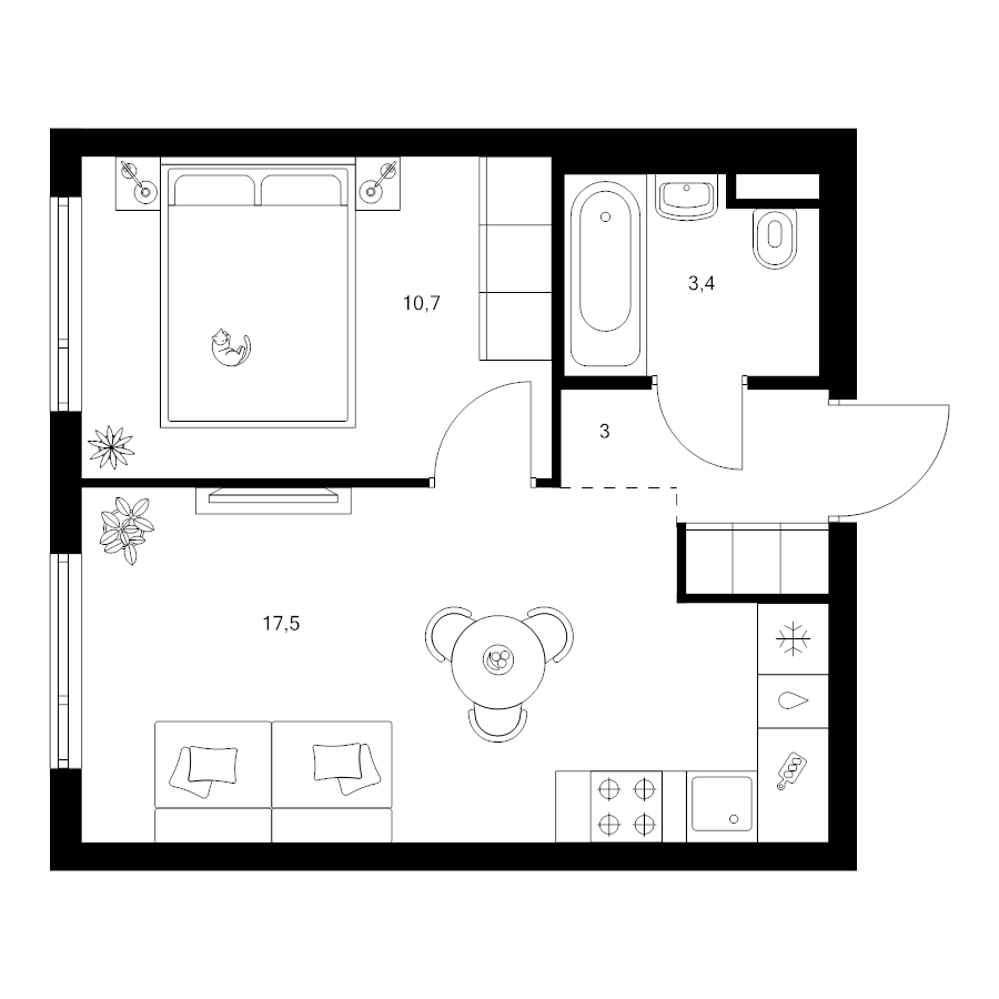2 ккв (Евро) 34,6 м²