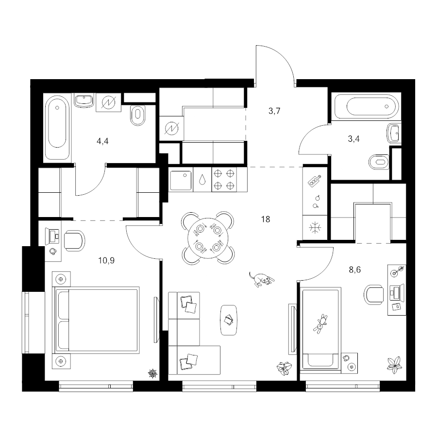 3 ккв (Евро) 58,7 м²
