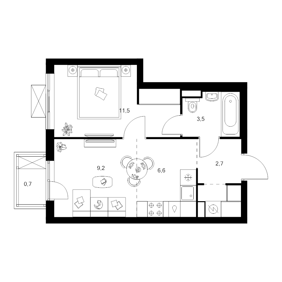 2 ккв (Евро) 36 м²