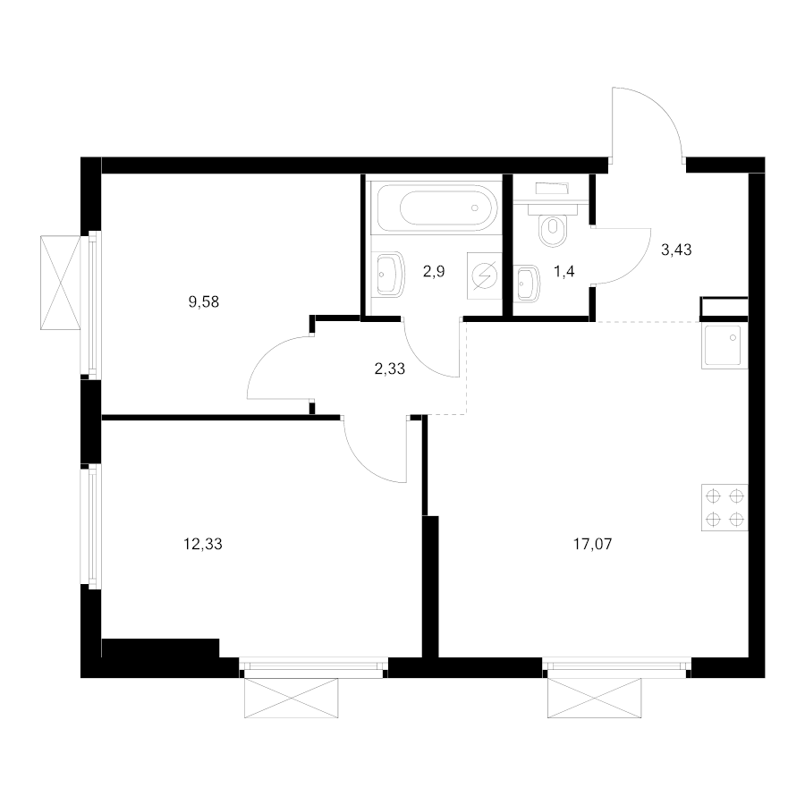 3 ккв (Евро) 47,9 м²