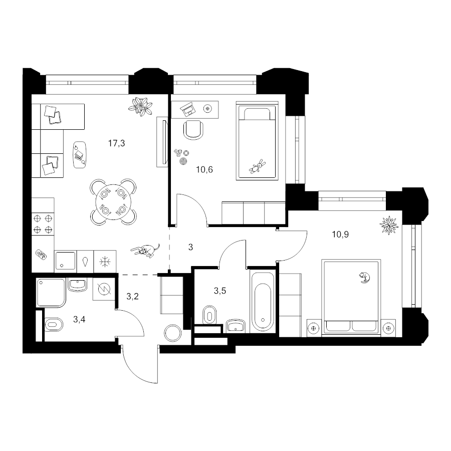 3 ккв (Евро) 51,9 м²