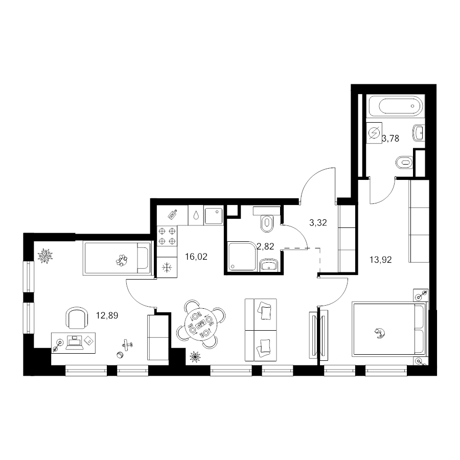 3 ккв (Евро) 52,8 м²