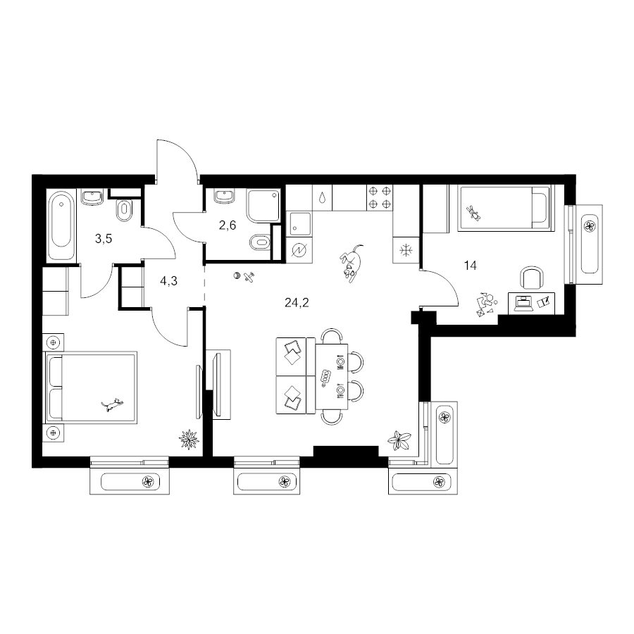 3 ккв (Евро) 58,1 м²