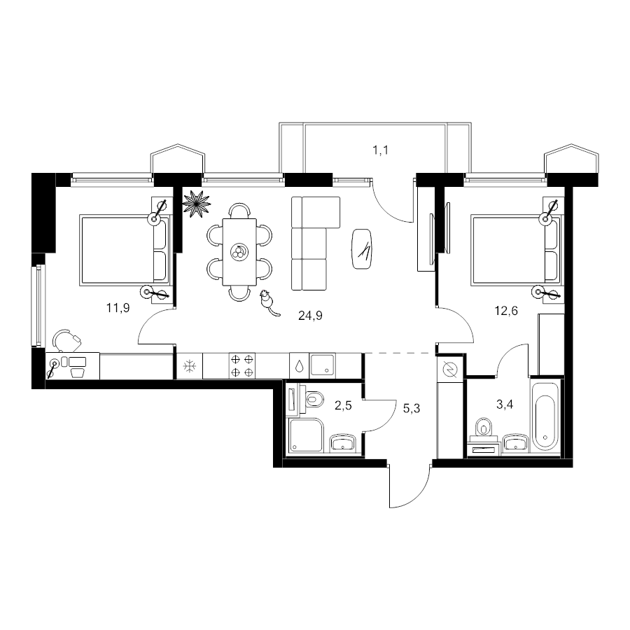 3 ккв (Евро) 61,7 м²