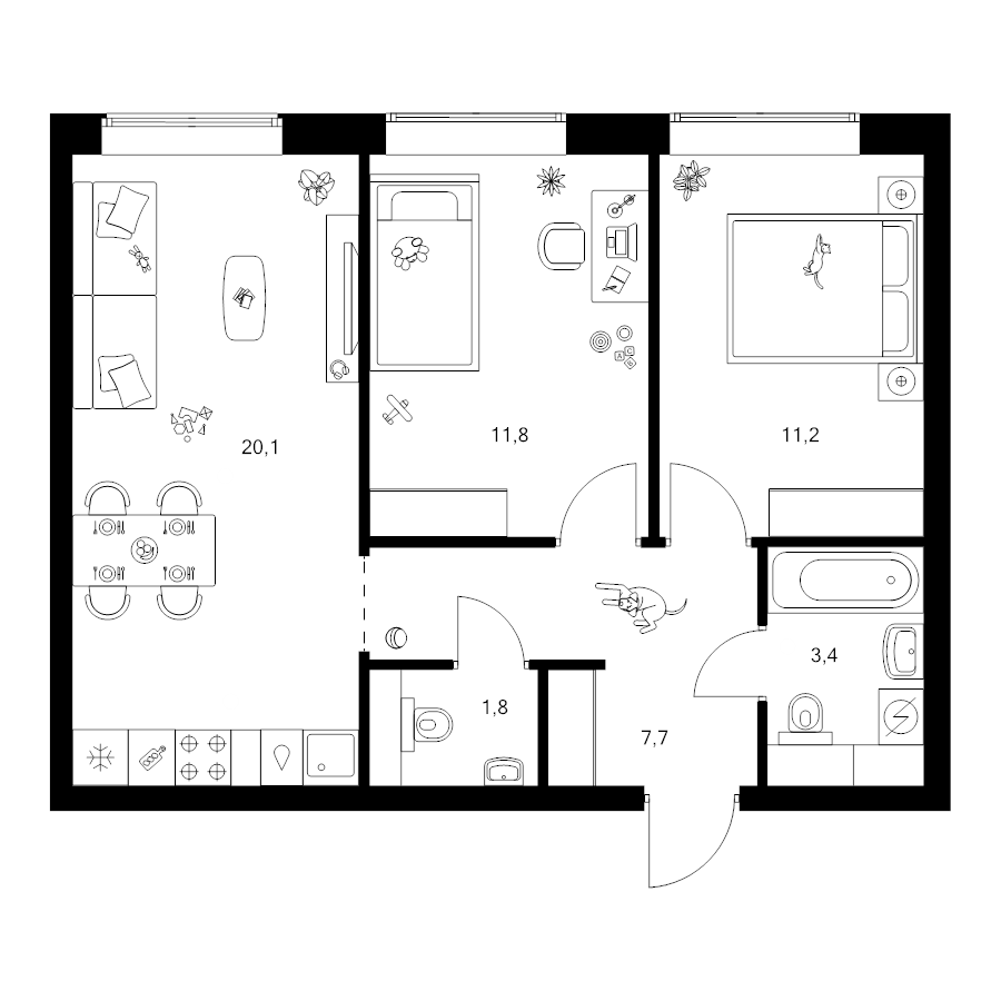 3 ккв (Евро) 56 м²