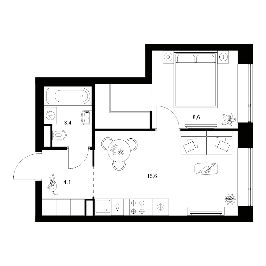 2 ккв (Евро) 34,9 м²
